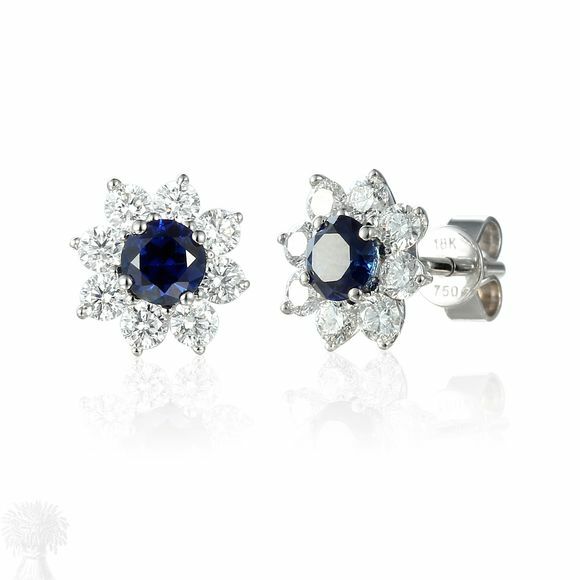 18ct White Gold Sapphire & Diamond Cluster Stud Earrings