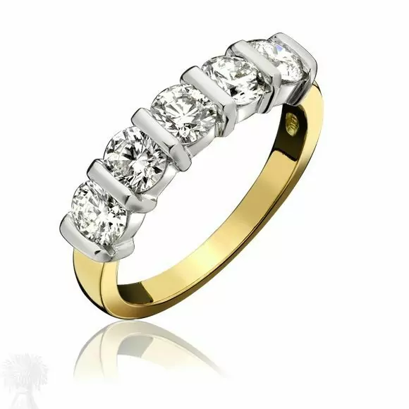 18ct Yellow & White Gold 5 Stone Bar Set Diamond Ring