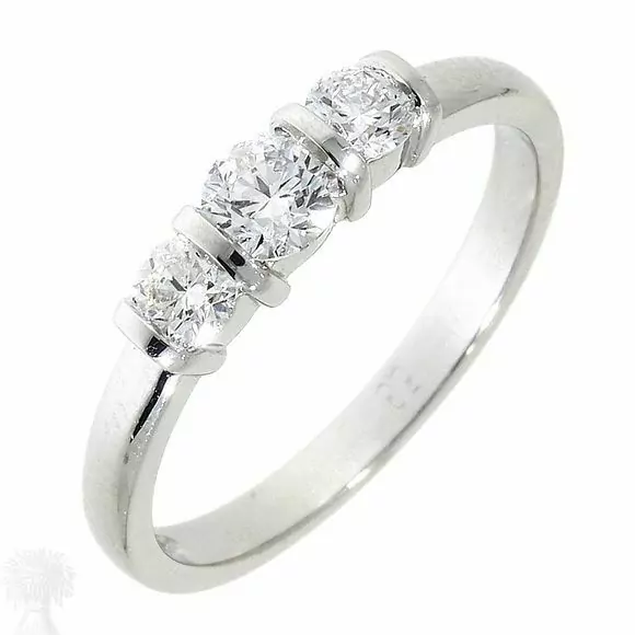 Platinum 3 Stone Brilliant Cut Bar Set Diamond Ring