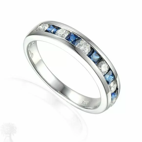 18ct White Gold Sapphire & Diamond 1/2 Eternity Ring