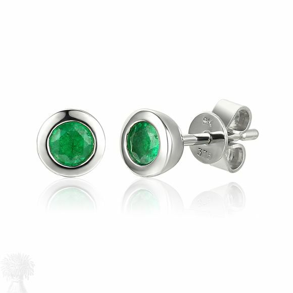 9ct White Gold Rub Set Emerald Stud Earrings