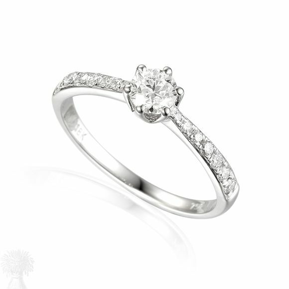 18ct White Gold Single Diamond Ring with Diamond Shoulders
