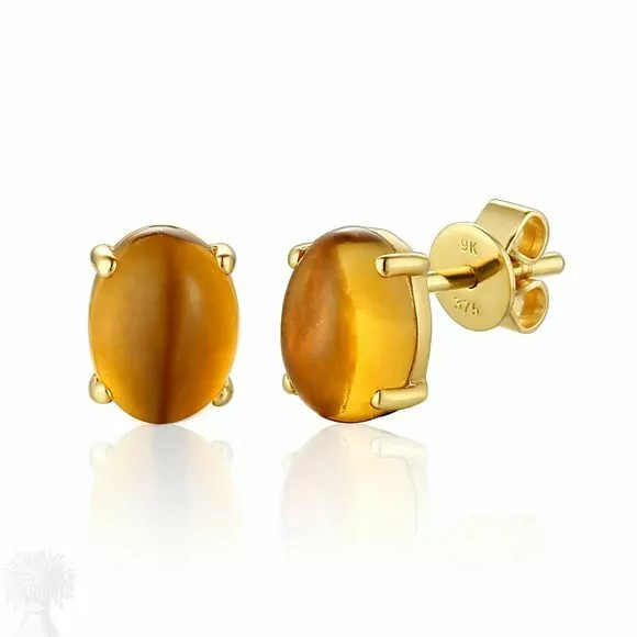 9ct Yellow Gold Cabochon Citrine Stud Earrings