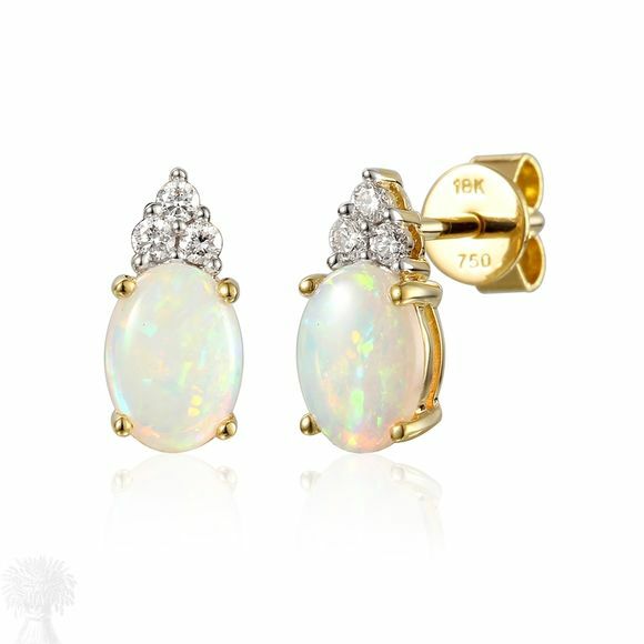 18ct Yellow Gold Opal & Trefoil Diamond Earrings