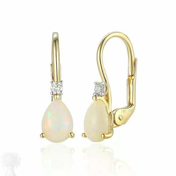 18ct Yellow Gold Opal and Diamond Drop Earrings