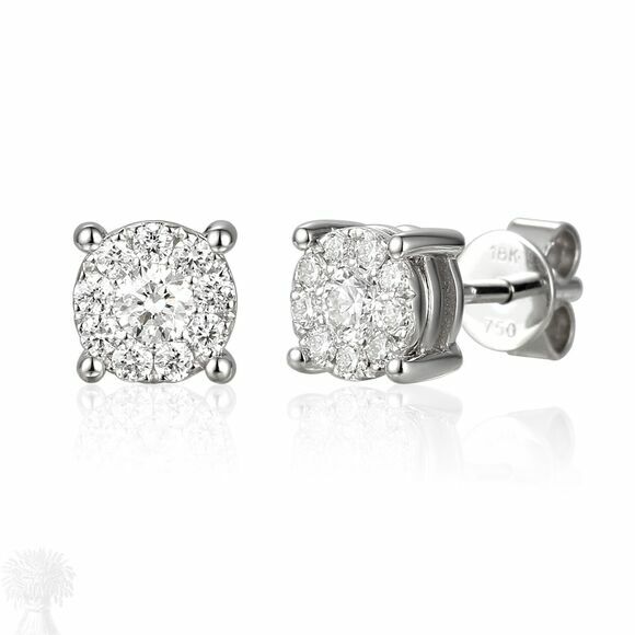 18ct White Gold Brilliant Cut Diamond Cluster Stud Earrings
