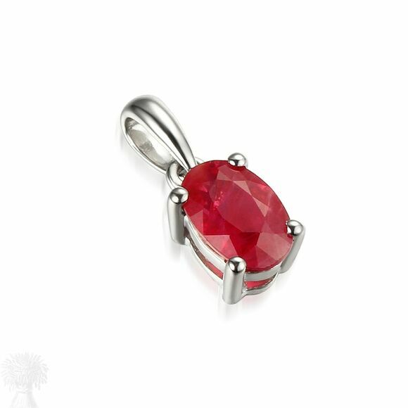 9ct White Gold Single Stone Oval Ruby Pendant