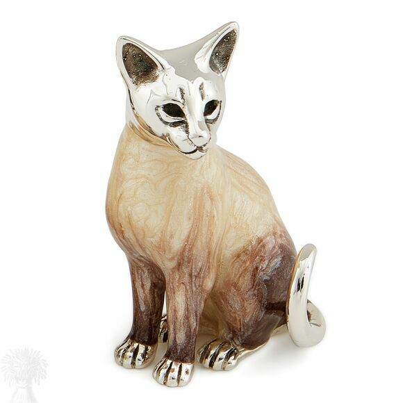 Saturno Silver Enamel Siamese Cat Figurine