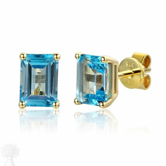 9ct Yellow Gold Single Stone Blue Topaz Earrings