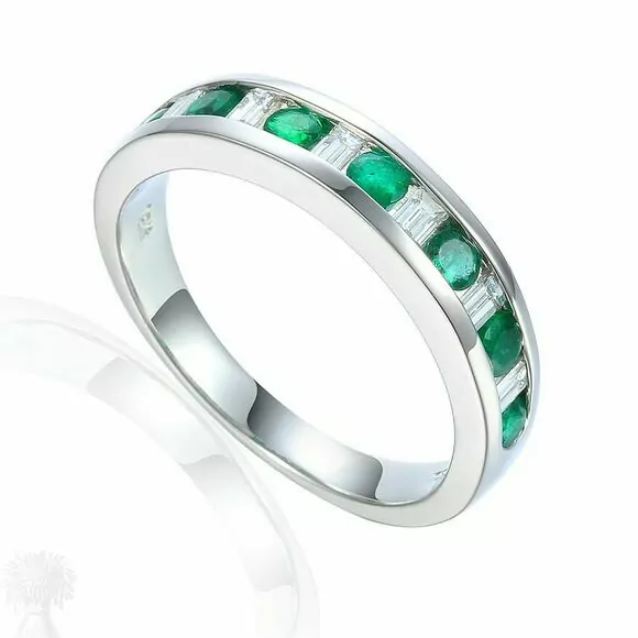 18ct White Gold Emerald & Diamond 1/2 Eternity Ring