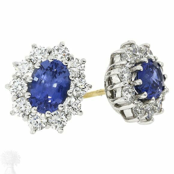 18ct Yellow, White Gold Sapphire & Diamond Cluster Earrings