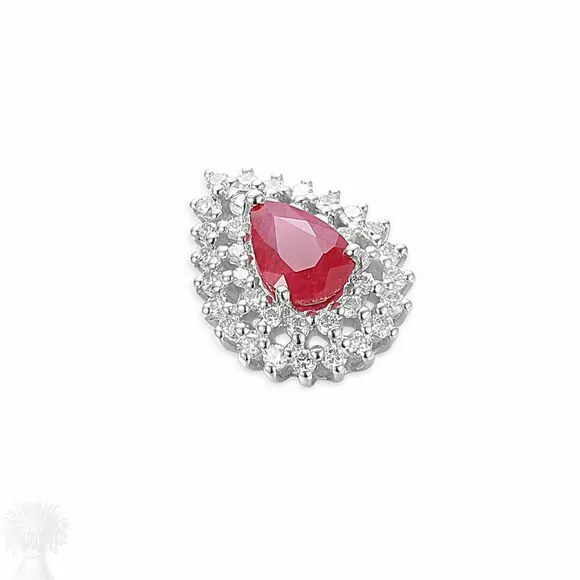 18ct White Gold Ruby and Diamond Cluster Pendant