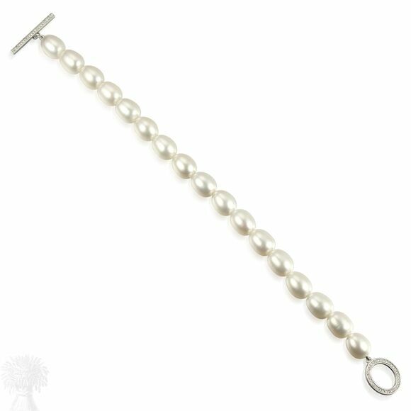White Freshwater Pearl & Diamond Bracelet