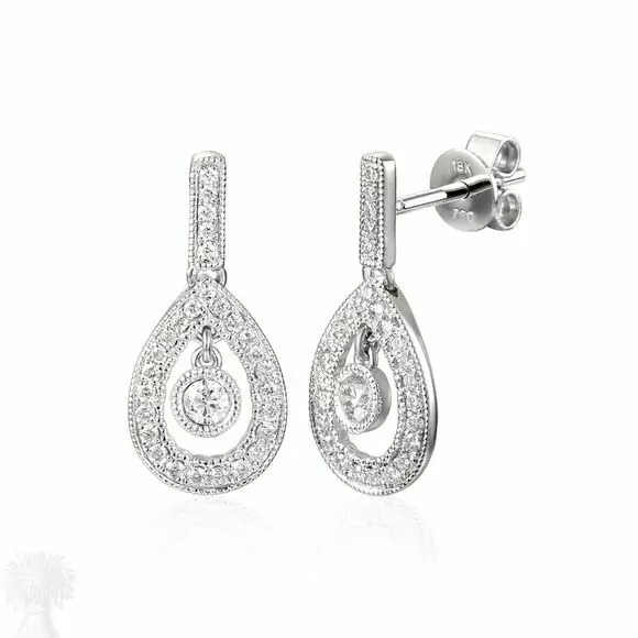 18ct White Gold Diamond Set Pear Shape Drop Earrings
