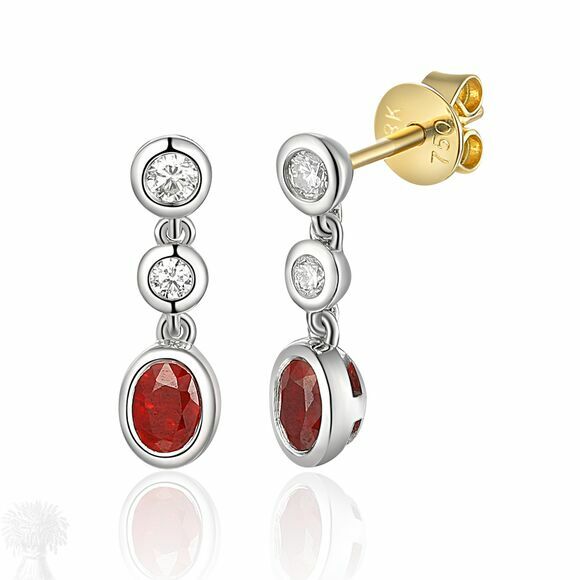18ct Yellow, White Gold Ruby and Diamond Drop Earrings