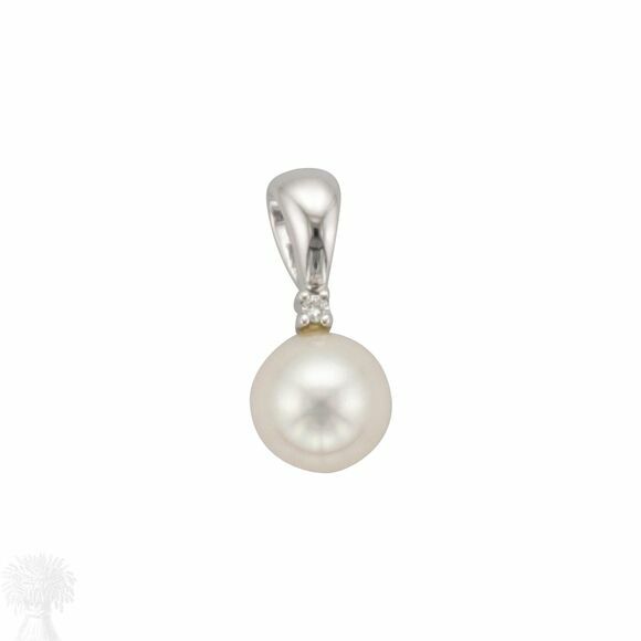 9ct White Gold Fresh Water Pearl & Diamond Pendant