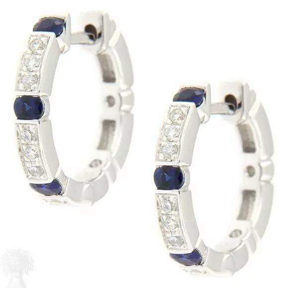 18ct White Gold Sapphire & Diamond Hoop Earring
