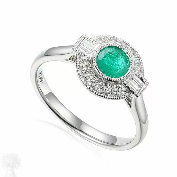 Platinum Emerald and Diamond Cluster Ring