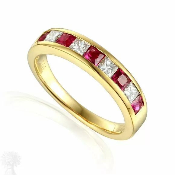 18ct Yellow Gold Ruby & Diamond 1/2 Eternity Ring