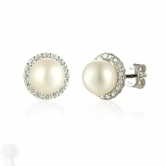 9ct White Gold Diamond Earrings with Removeable Pearls
