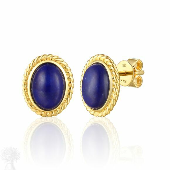 9ct Yellow Gold Cabochon Lapis Stud Earrings