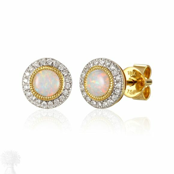 18ct Yellow Gold Opal & Diamond Cluster Earrings