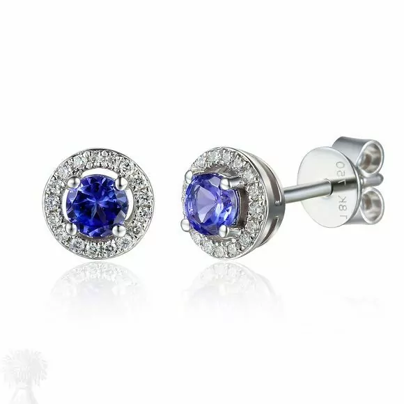 18ct White Gold Tanzanite and Diamond Cluster Stud Earrings