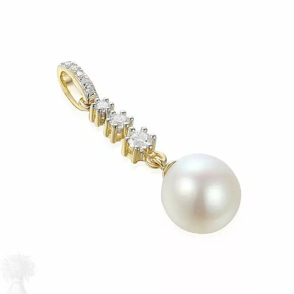 9ct Yellow Gold Pearl and Diamond Drop Pendant