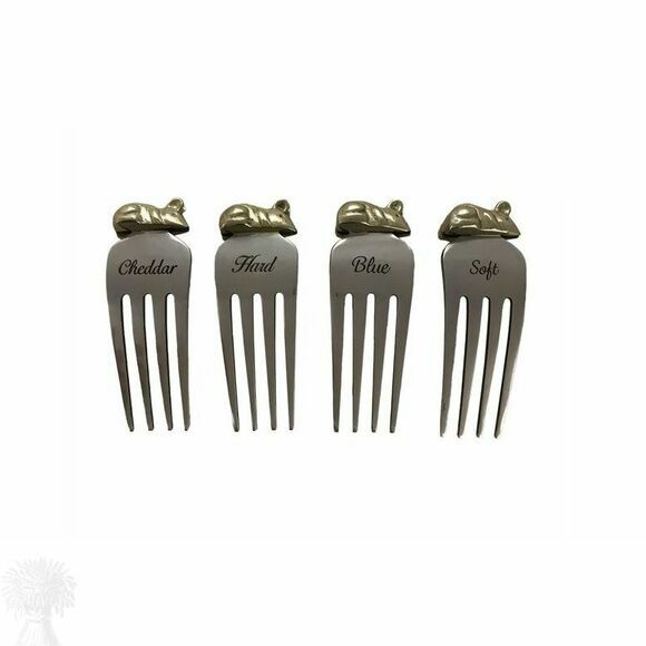 Stainless Steel and Brass Set of 4 Mouse motif Cheese Forks