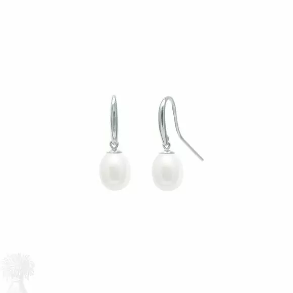9ct White Gold Shepherds Hook Freshwater Pearl Earrings