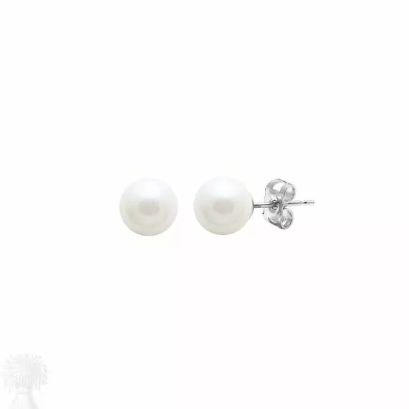 9ct White Gold 6-6.5mm White Freshwater Pearl Stud Earrings