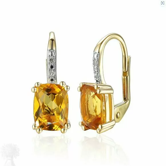 9ct Yellow Gold Citrine and Diamond Drop Earrings