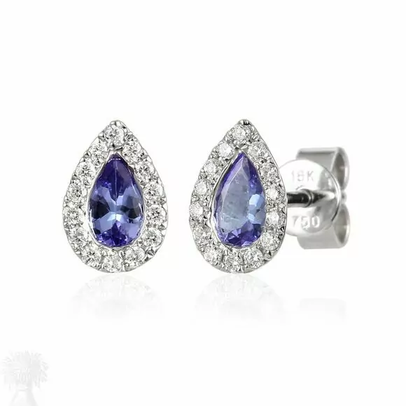 18ct White Gold Tanzanite & Diamond Cluster Earrings