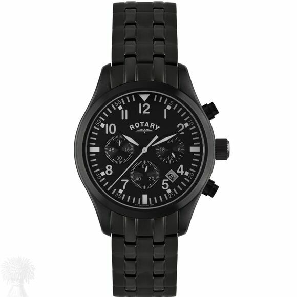 Gents Black Ion Plated Rotary Quartz Chronograph Watch