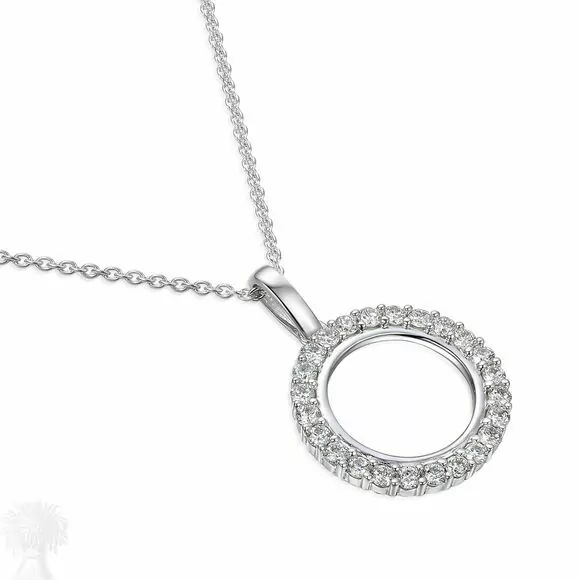 9ct White Gold Diamond Set Circle Pendant & Chain