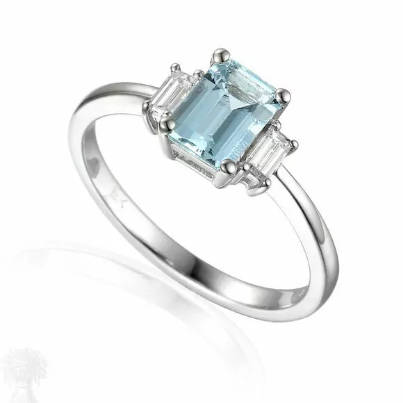 18ct White Gold 3 Stone Blue Topaz & Diamond Ring