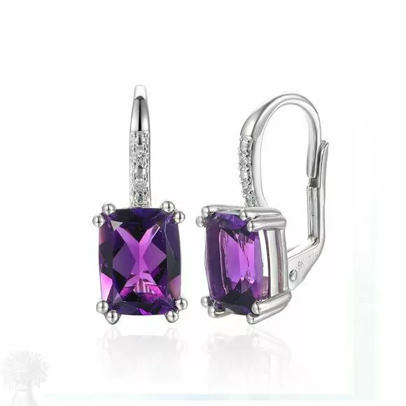 9ct White Gold Amethyst and Diamond Drop Earrings