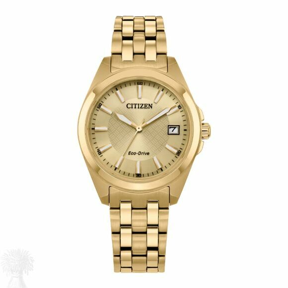 Ladies Gold Plate Citizen Eco-Drive Date Watch