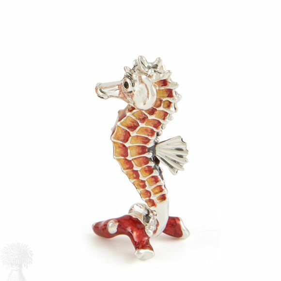 Saturno Silver Enamel Red Seahorse Figurine