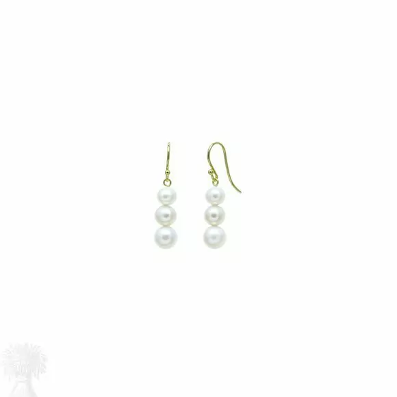 9ct Yellow Gold 3 Drop White Freshwater Pearl Earrings