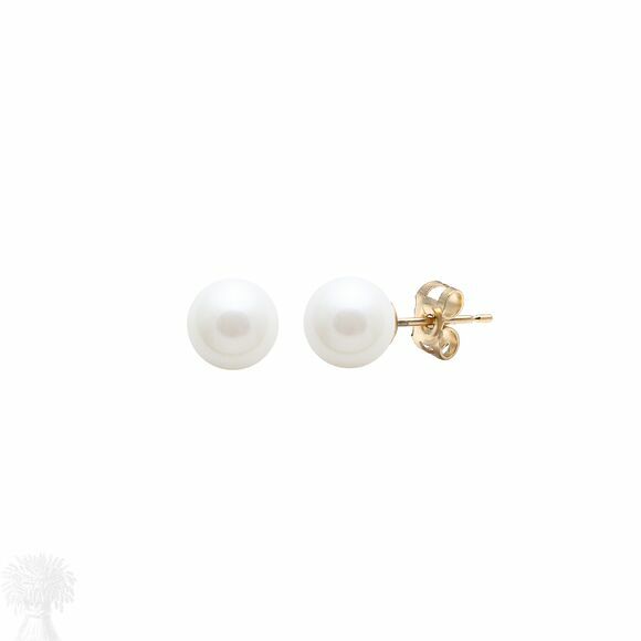 9ct Yellow Gold 6-6.5mm White Freshwater Pearl Stud Earrings