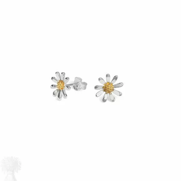 Sterling Silver and Gold Plated Centre Daisy Stud Earrings