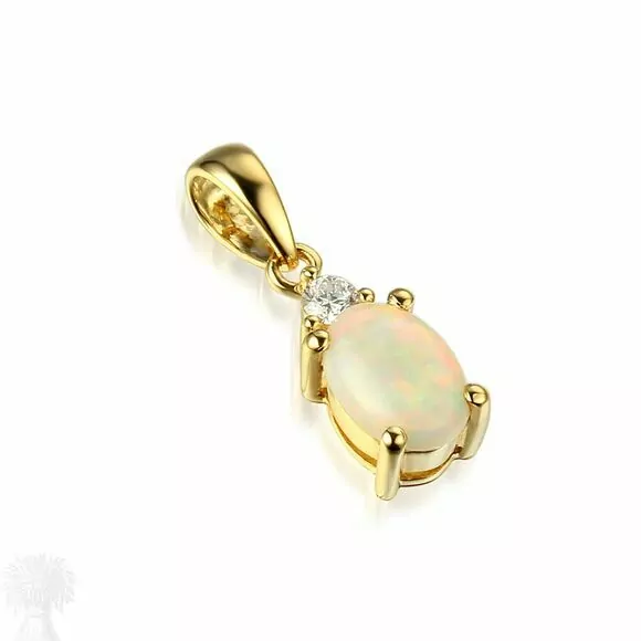 18ct Yellow Gold 2 Stone Opal & Diamond Pendant