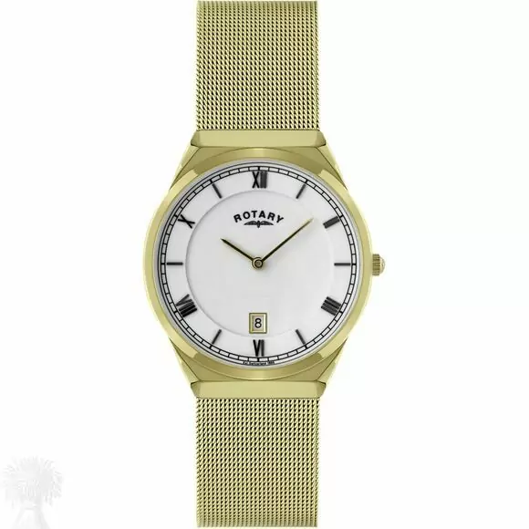Gents Gold Plated Rotary Quartz Date Mesh Strap Watch
