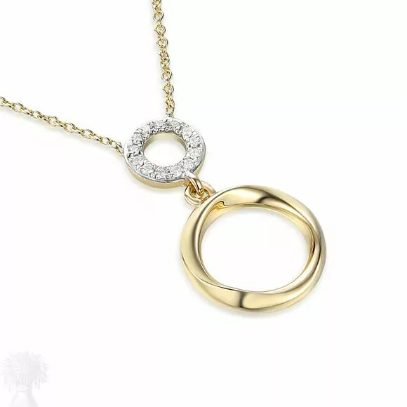 9ct Yellow Gold Diamond Circle Drop Pendant and Chain