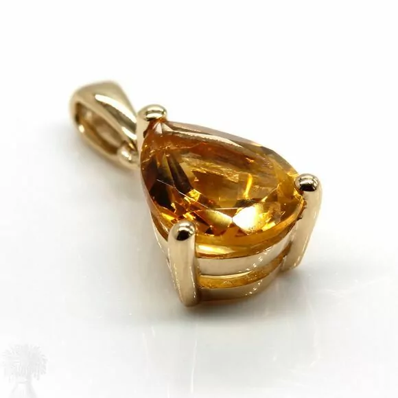 9ct Yellow Gold Single Stone Pear Shape Citrine Pendant