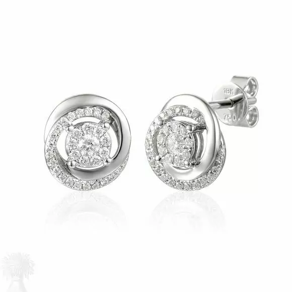 18ct White Gold Diamond Cluster Swirl Stud Earrings