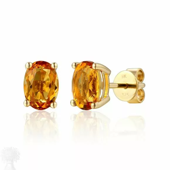 9ct Yellow Gold Single Stone Oval Citrine Stud Earrings