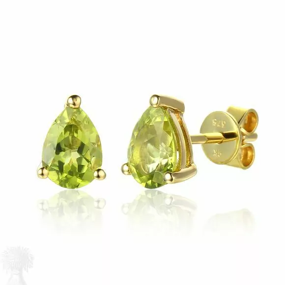 9ct Yellow Gold Single Stone Pear Shape Peridot Stud Earrings