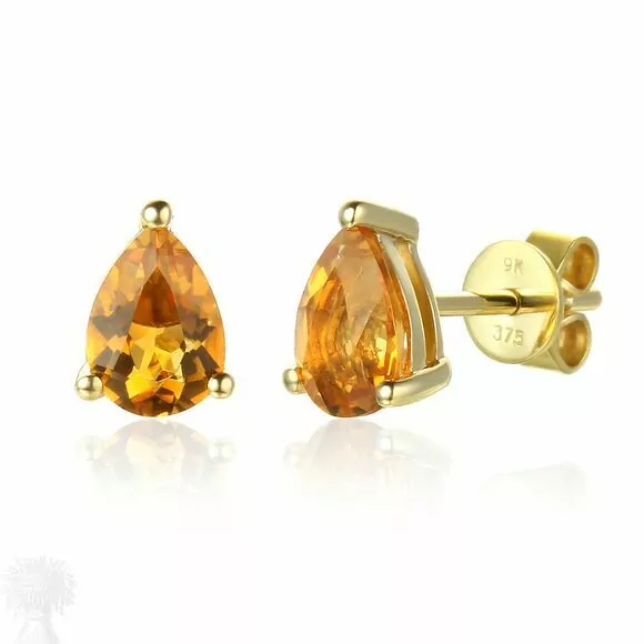 9ct Yellow Gold Single Stone Pear Shape Citrine Stud Earrings